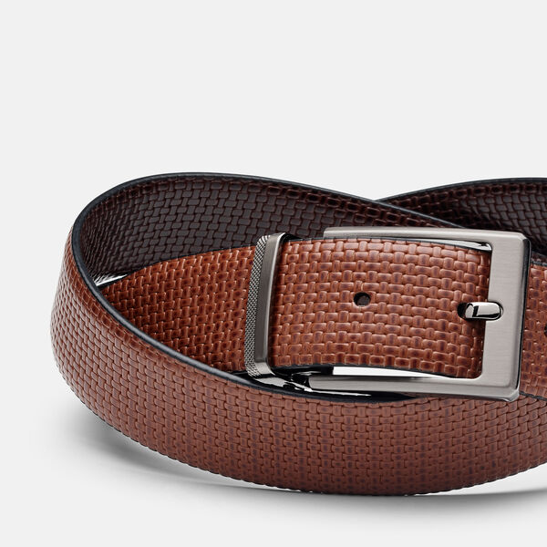 Byram Reversible Embossed Leather Belt, Brown/Light Tan, hi-res